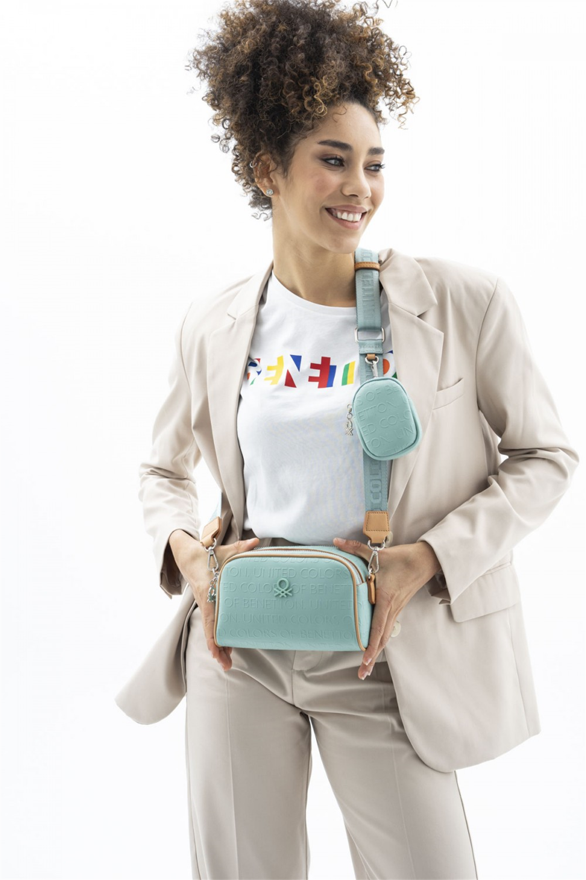 United Colors of Benetton Bayan Çapraz Çanta BNT482 Yeşil & Camel